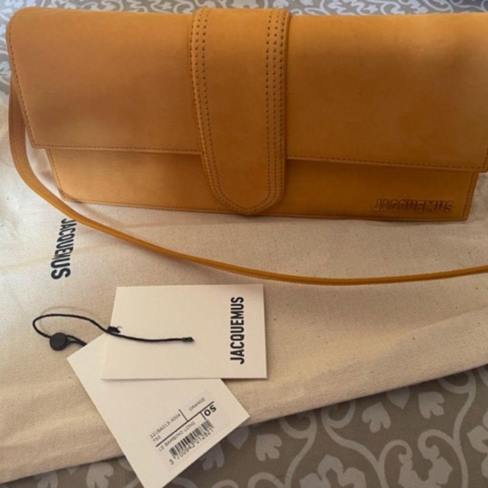 JACQUEMUS Orange Suede 'Le Bambino Long' Bag